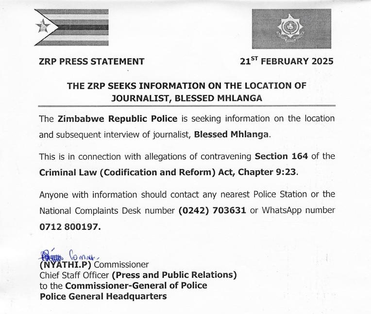 Zim police detain famous journalist Mhlanga as pressure mounts on Mnangagwa   